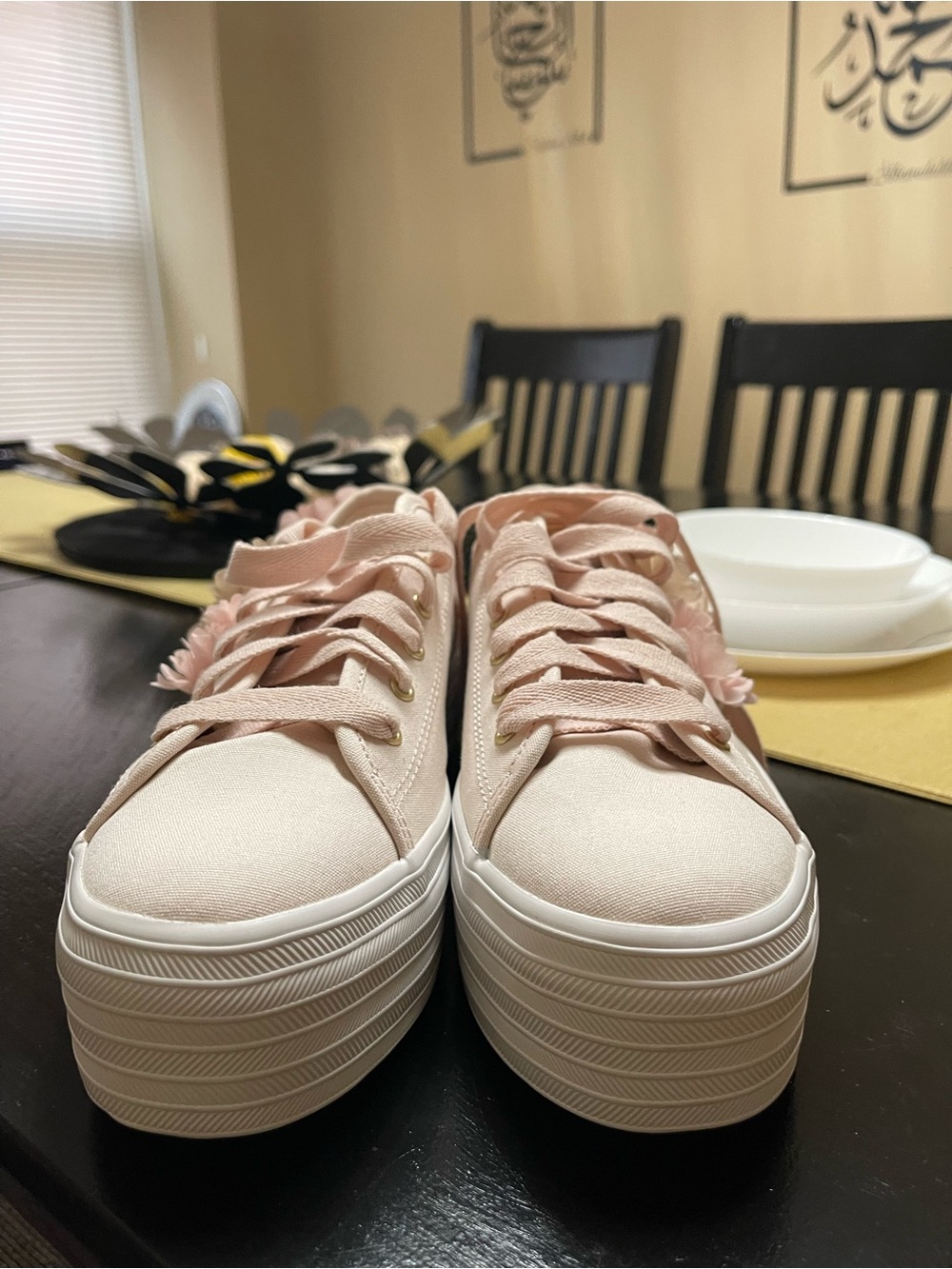 Keds Pink Platform Canvas Sneakers with Ribbon Laces